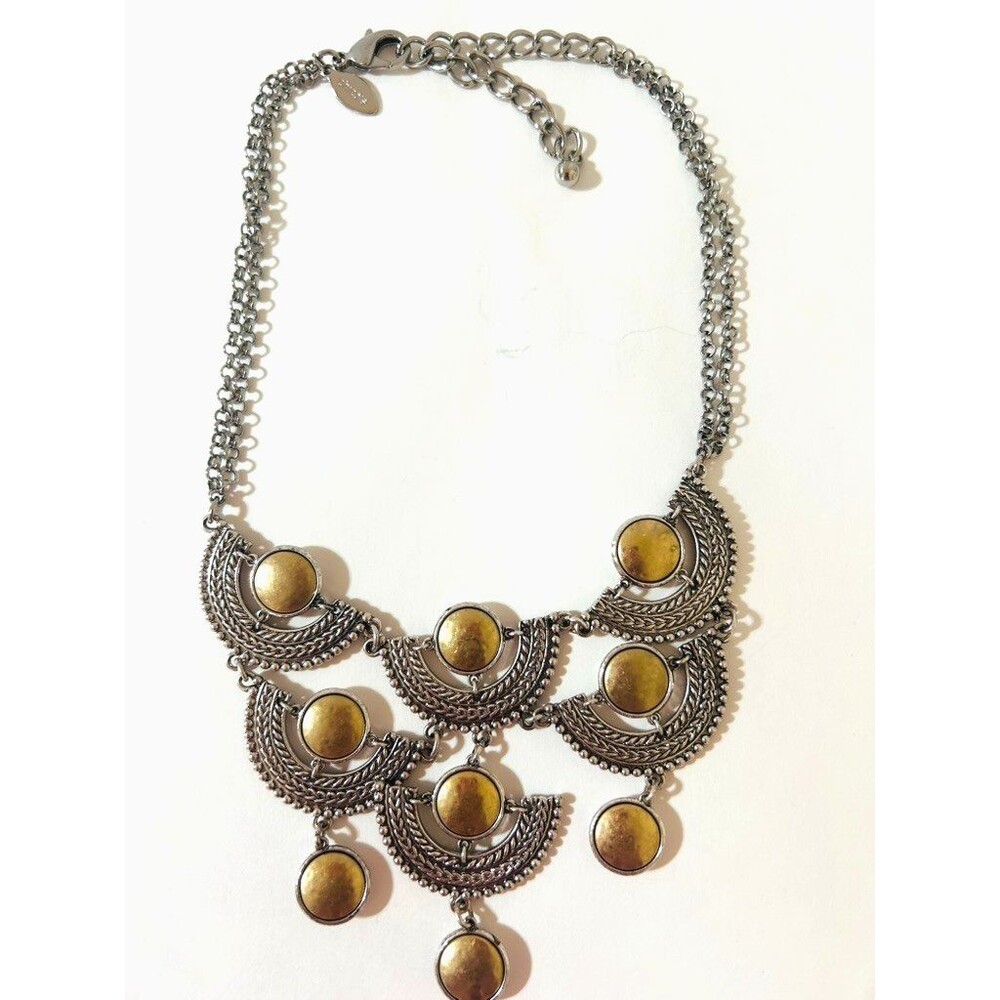 CHICOS "CATINA BIB" DOUBLE SIDED SILVER/GOLD NECKLACE 16-20 LONG
